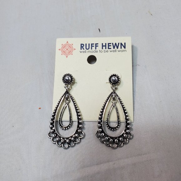 Ruff Hewn silver teardrop dangle pierced earring - Picture 2 of 4